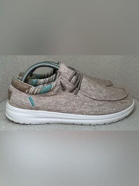 HEYDUDE Paul Chambray Wally Stretch Loafers Beige Taupe Casual Comfort Shoes 11